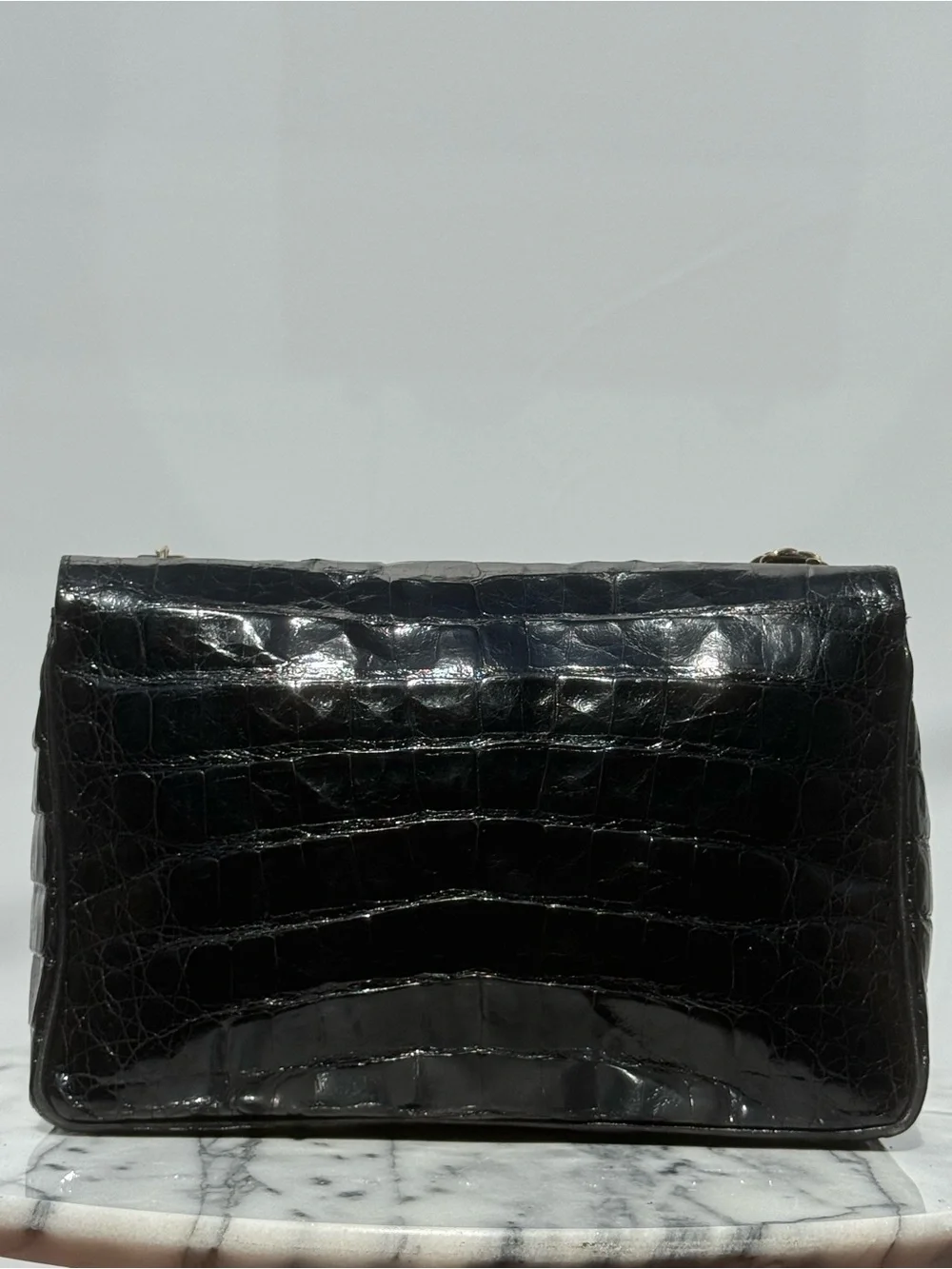Vintage Chanel Black Crocodile Large Flap Shoulder w/ Gold HDW 1986-88, 0 Series